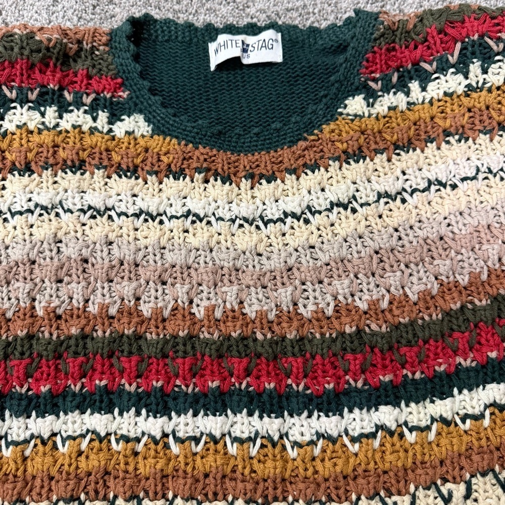 Vtg Green Multicolor Cotton Sweater Women’s 2X Cottagecore Grandmacore Fair Isle